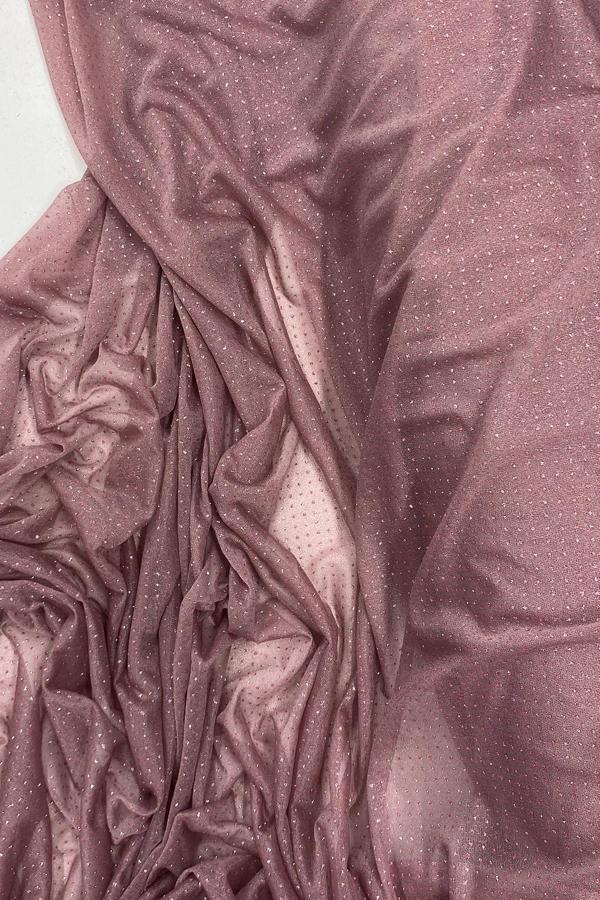 Yağmur Damlası Simli Abiye Elbise Şallık Tül Kumaş Koyu Gül Kurusu 36 - Image 1