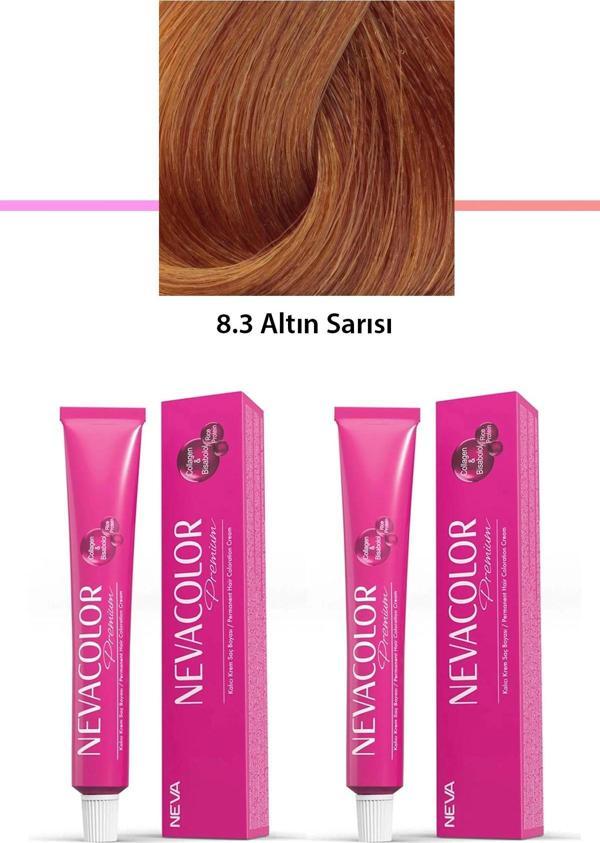 2 li Set Premium 8.3 Altın Sarısı - Kalıcı Krem Saç Boyası 2 X 50 g Tüp - Image 1