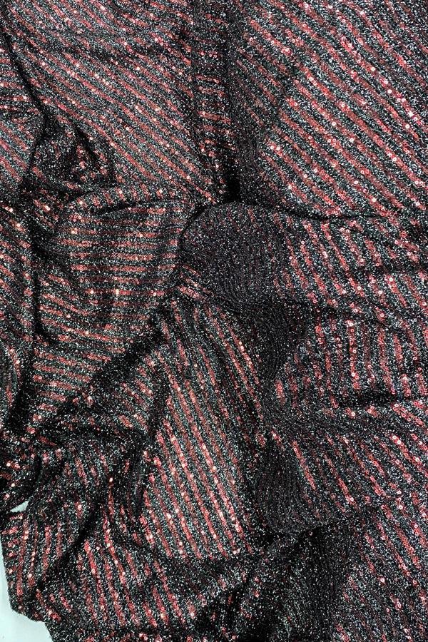 Sakallı Çizgili Pullu Kumaş  Pullu Payet Kumaş Abiye Nişan Düğün Siyah Bordo - Image 1