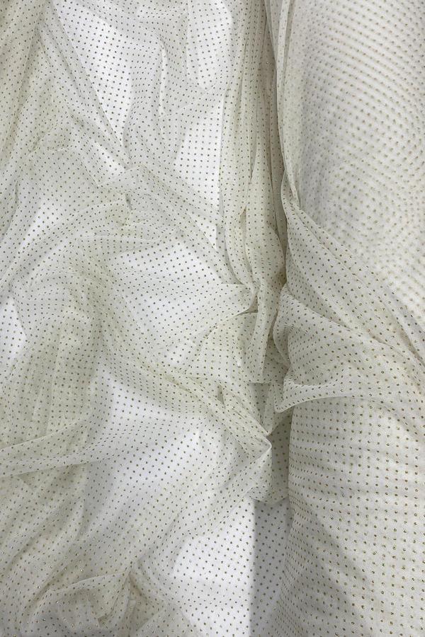 Yağmur Damlası Simli Abiye Elbise Şallık Tül Kumaş Ekru 12 - Image 1