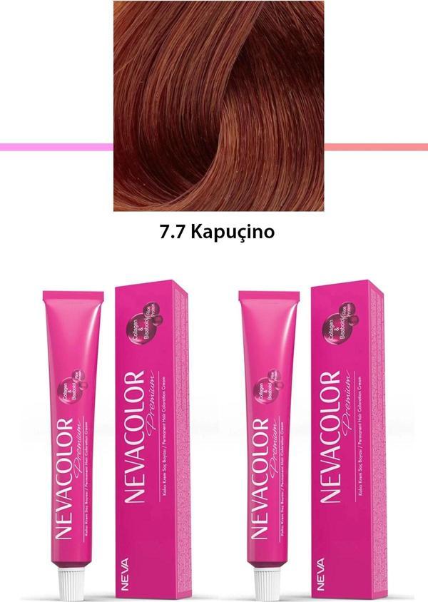 2 li Set Premium 7.7 Kapuçino - Kalıcı Krem Saç Boyası 2 X 50 g Tüp - Image 1