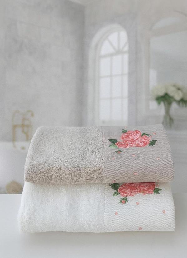 Emillie Bambu Nakışlı Rose 2 Li Havlu Set ( 2 Adet 50X90Cm ) - Image 1