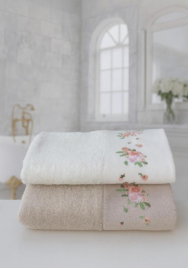 Emillie Bambu Nakışlı Bahar 2 Li Havlu Set ( 2 Adet 50X90Cm ) - Image 1