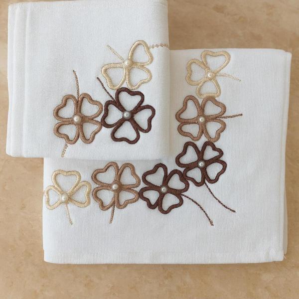 Emillie Kesme Nakışlı Kadife Analı Kızlı Havlu Set (30X50Cm - 50X90Cm Set) - Image 1