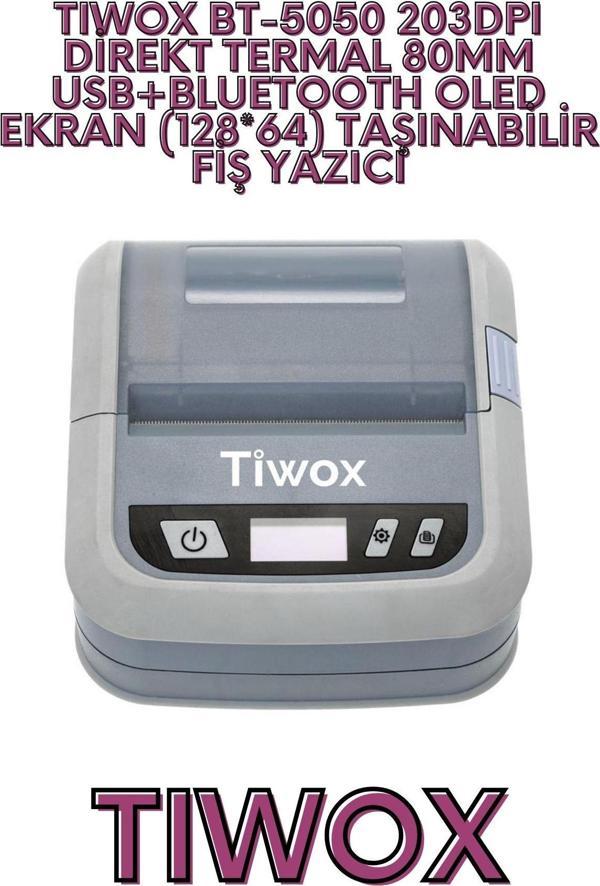 TIWOX BT-5050 203DPI DİREKT TERMAL 80MM USB+BLUETOOTH OLED EKRAN (128*64) TAŞINABİLİR FİŞ YAZICI - Image 1