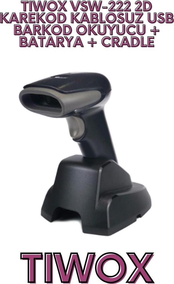 TIWOX VSW-222 2D KAREKOD KABLOSUZ USB BARKOD OKUYUCU + BATARYA + CRADLE - Image 1