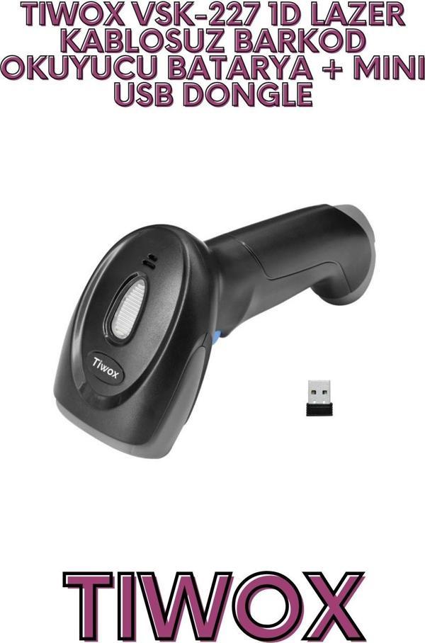 TIWOX VSK-227 1D LAZER KABLOSUZ BARKOD OKUYUCU BATARYA + MINI USB DONGLE - Image 1