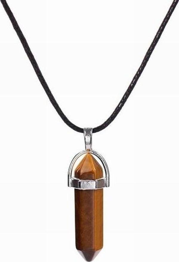 Doğal Kaplan Gözü Doğal Taş Erkek& Kadın Kolye (DERİ ZİNCİR HEDİYELİ) - Image 1