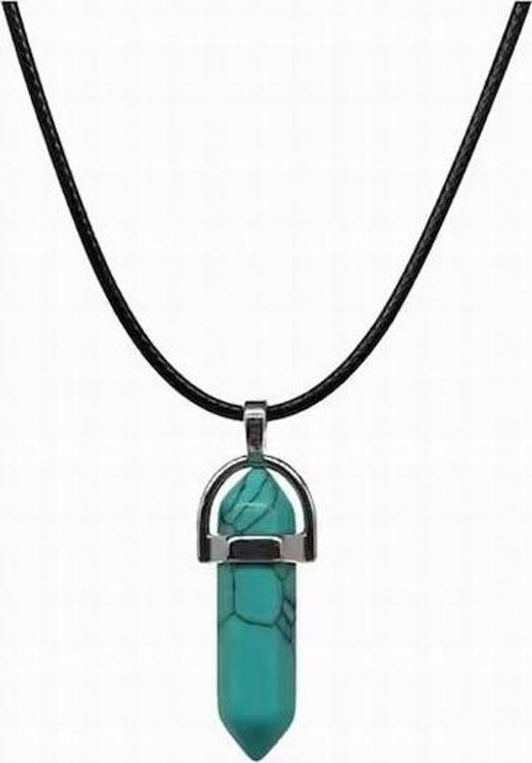 Doğal Turkuaz Firuze Taşı Erkek& Kadın Kolye (DERİ ZİNCİR HEDİYELİ) - Image 1