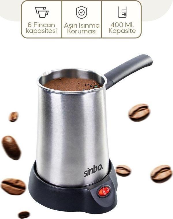 ÇELİK ELEKTRİKLİ CEZVE TÜRK KAHVE MAKİNESİ - 6FİNCAN=400ML ÇİFT YÖNLÜ DÖKME AĞIZ 360 DERECE DÖNEBİLEN TABAN SCM-2958 (28 - Image 1