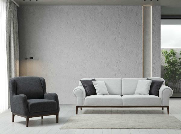 London Sırt Mekanizmalı 3+1 Berjer Koltuk Takımı Ares Beyaz + Koyu Gri - Image 1