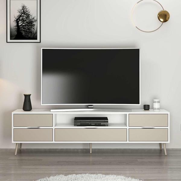 Elina Ayaklı Tv Ünitesi - Beyaz/Kumtaşı - Image 1