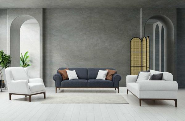 London Sırt Mekanzimalı 3+3+1 Berjer Koltuk Takımı Antrasit + Ares Beyaz - Image 1