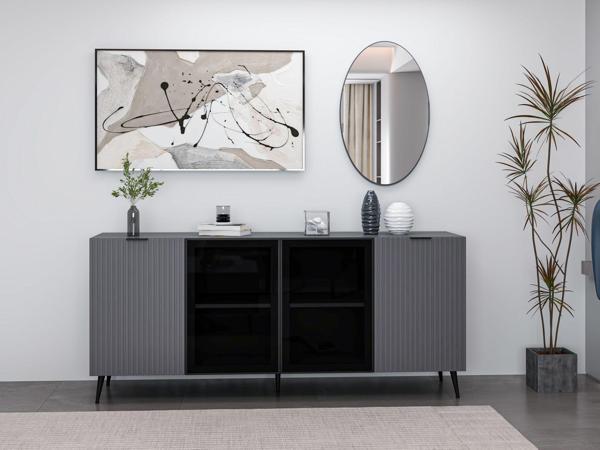 Minar Kale Cam Kapak Aynalı Konsol Plus Antrasit/Antrasit Füme Cam - Image 1