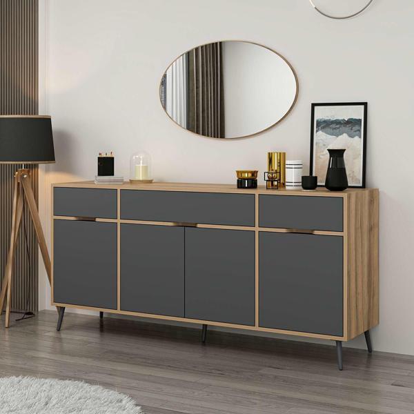 Elina Ayaklı Konsol Aynalı - Dore/Antrasit - Image 1