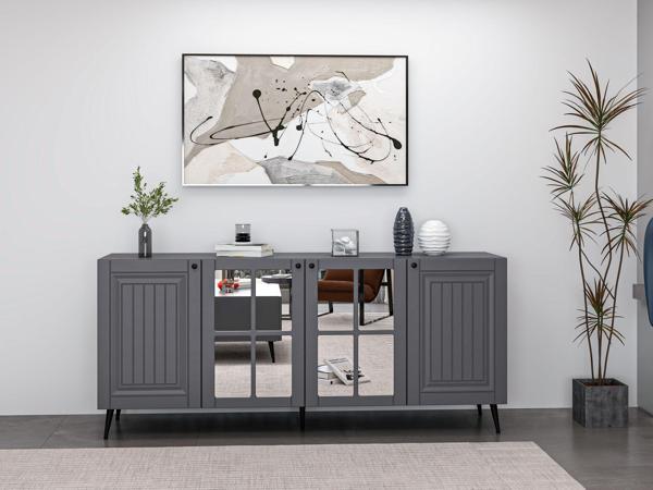 Minar Kale Konsol  Cam Kapak İlkbahar Antrasit Aynalı Antrasit - Image 1