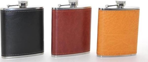 Paslanmaz Çelik Tekli 7 Oz Derili Matara  Alk2660 - Image 1