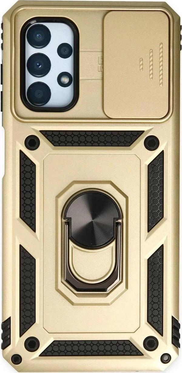 Samsung Galaxy A23 4G Kılıf Pars Lens Yüzüklü Silikon - Gold-(5796) - Image 1