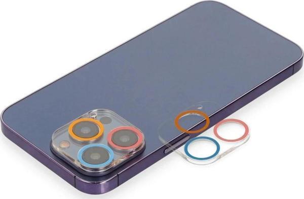 iPhone 13 Pro Renkli Kamera Lens Koruma Cam - Pembe-Mavi-(5796) - Image 1