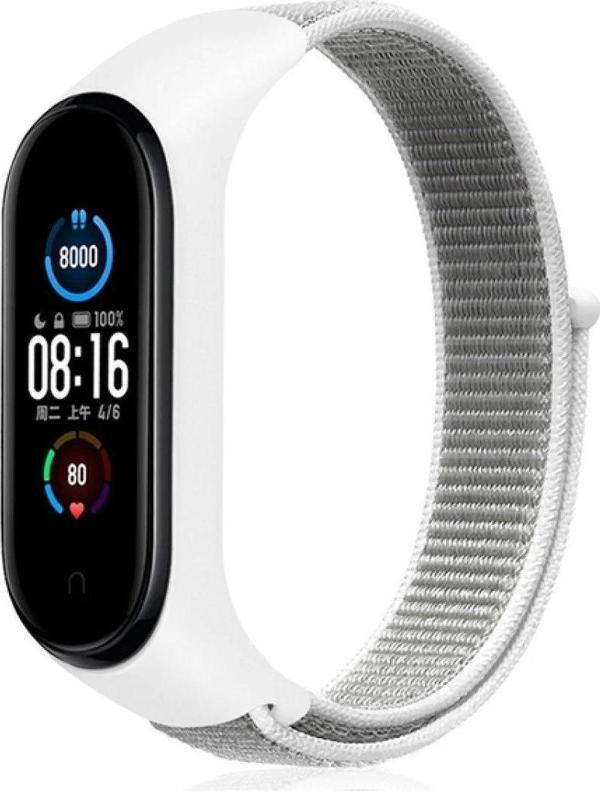 Xiaomi Mi Band 4 Hasırlı Cırtcırtlı Kordon - Beyaz-(5796) - Image 1