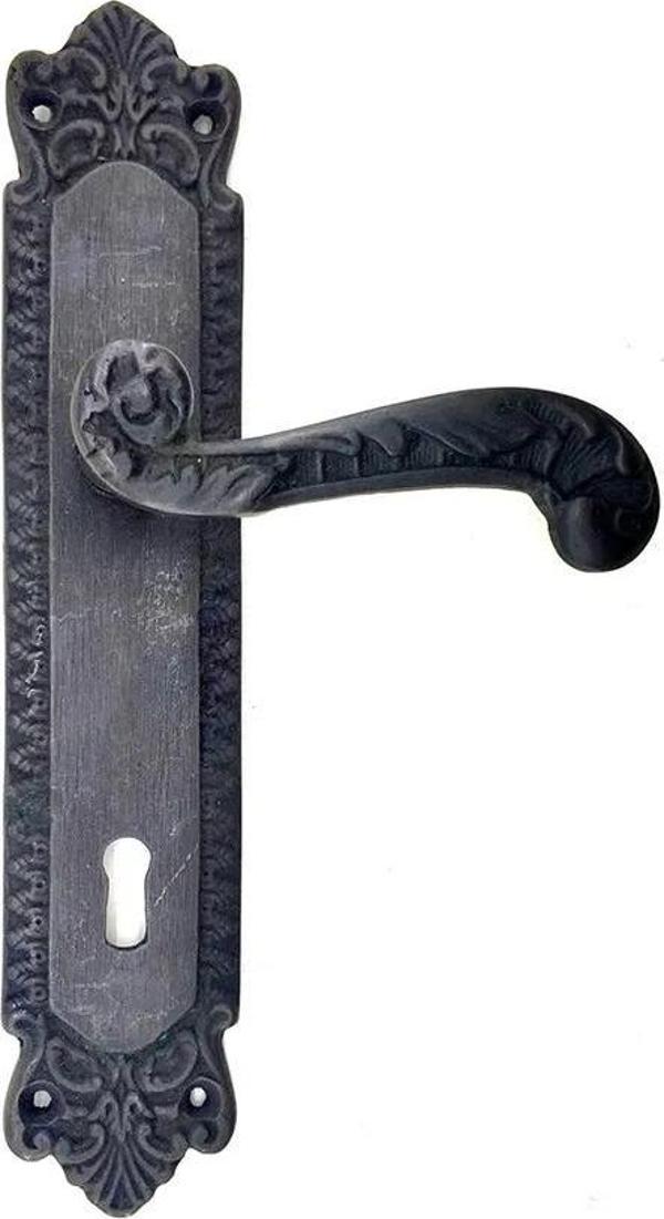 Antika Tarz Dekoratif Pirinç Sultan Banyo Kapı Kolu - 270x54mm, Oksit - Image 1