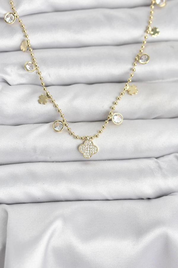 Pirinç Gold Renk Yonca Model Kadın Kolye - Image 1
