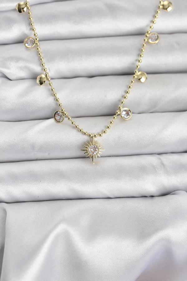 Zirkon Taşlı Kutup Yıldızı Model Pirinç Gold Renk Kadın Kolye - Image 1