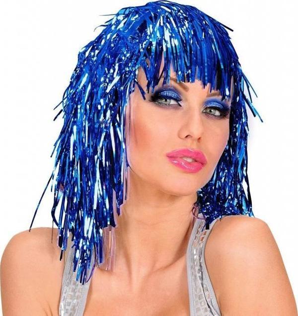 Mavi Işıltılı Metalize Parti Peruğu - Image 1