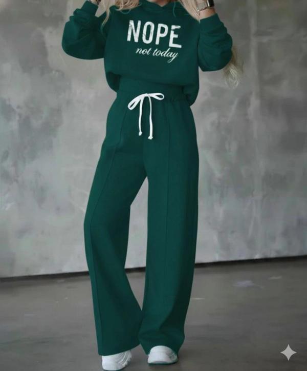 MDB Kadın Uzun Kollu Nope Baskılı Beli Ribanalı Ikili Takım - Image 1