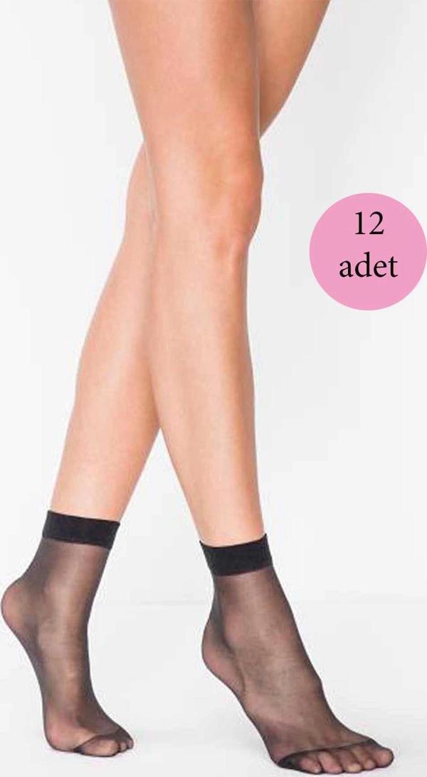 12 Adet Fit 15 Soket Ince Parlak Kısa Çorap Siyah - Image 1