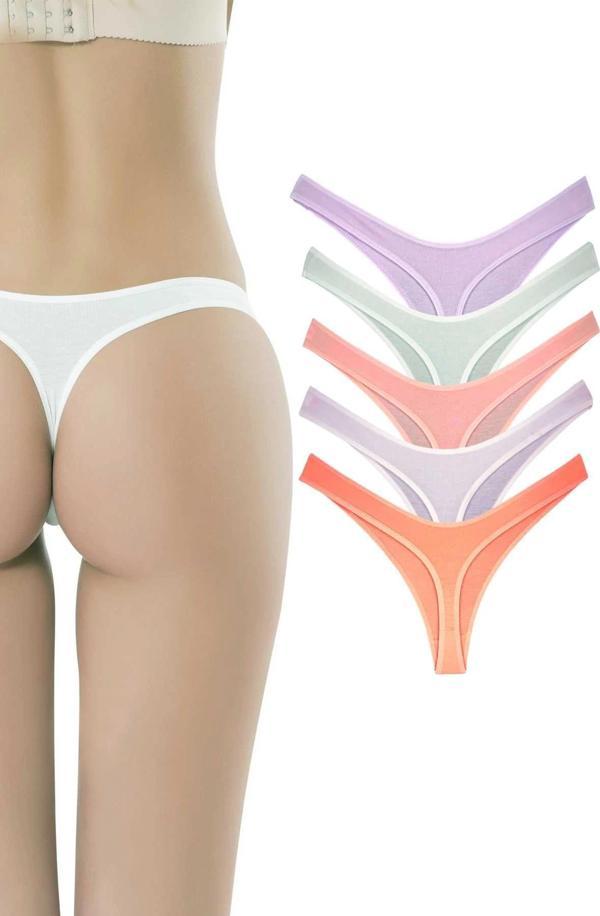 5 Adet Pamuklu Kadın Klasik Tanga Soft Renkler - Image 1