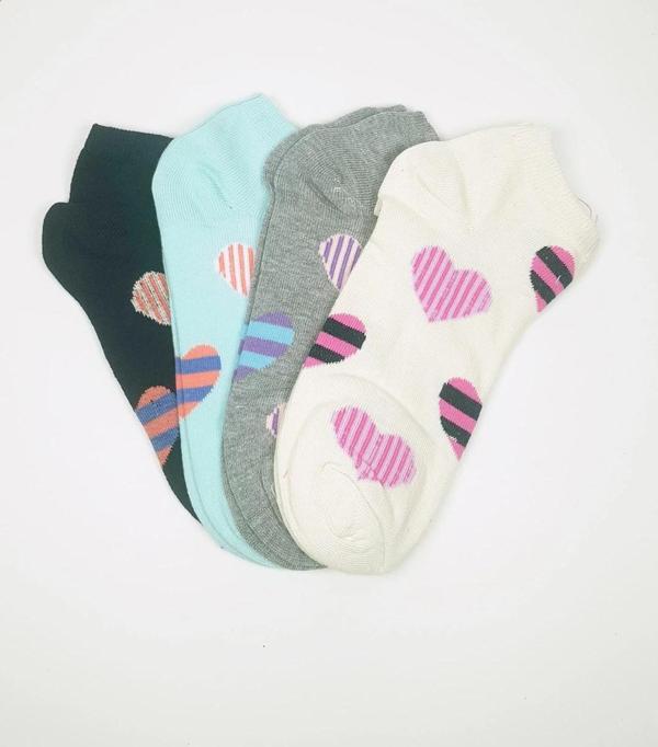 Kadın Bilek Çorap Yazlık Pamuklu Yumuşak Kalp Desen 4 Çift - Image 1