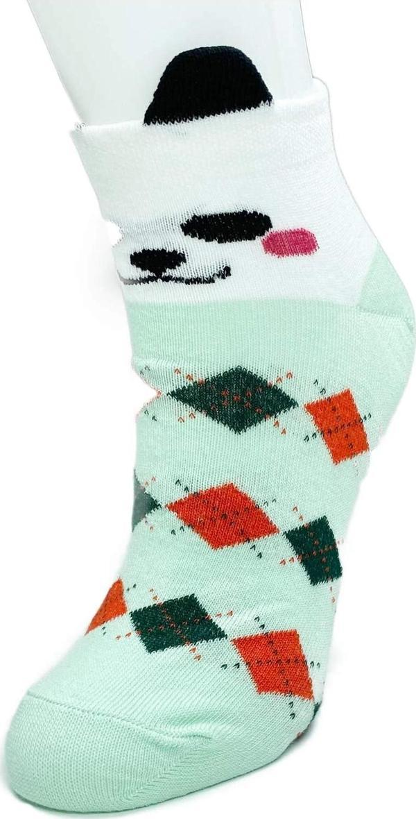 3 Çift Köpek Temalı 3 Boyutlu Kulaklı Pamuk Ekose Kadın Bilek Çorap - Image 1