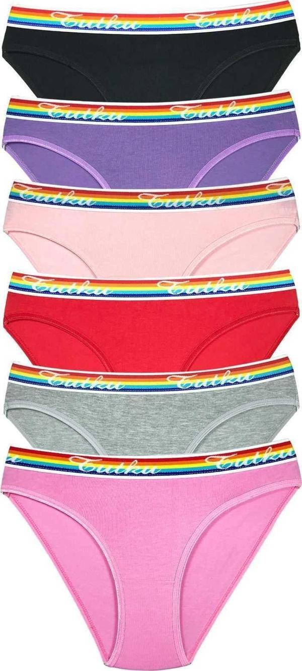 6 Adet Beli Renkli Lastik Pamuklu Kadın Slip Tutku Külot - Image 1