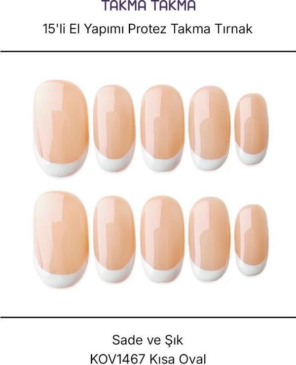 15'li Ten Rengi 15' Kısa Oval KOV1467FI Tekrar Kullanılabilir El Yapımı Protez Takma Tırnak Ten Rengi-L - Image 1