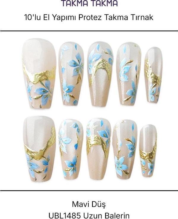 10'lu Ten Rengi Uzun Balerin UBL1485 Tekrar Kullanılabilir El Yapımı Protez Takma Tırnak Ten Rengi-XS - Image 1