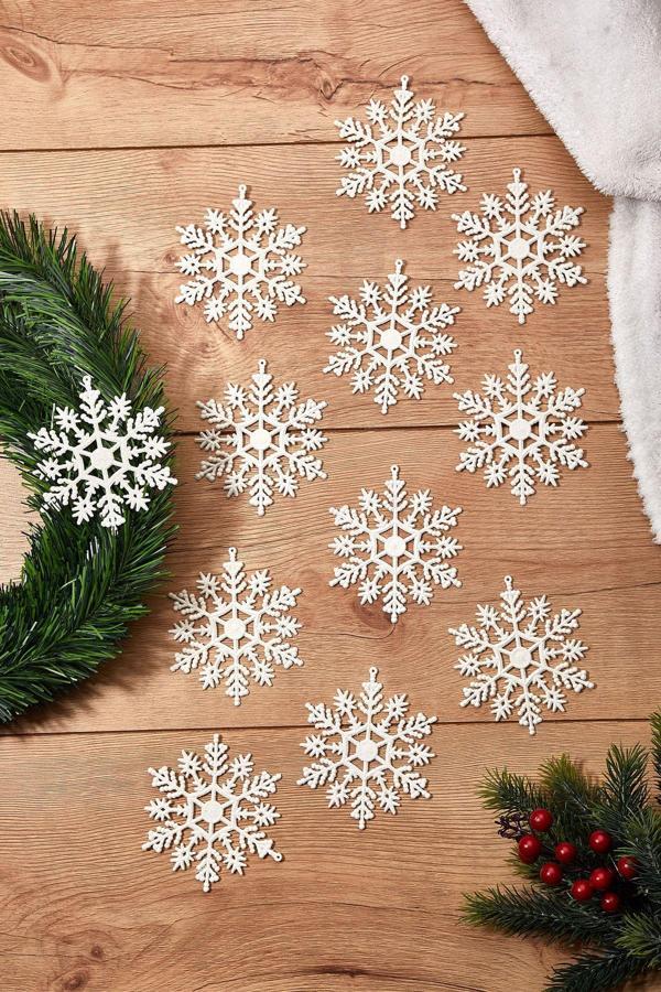 Yılbaşı Çam Ağacı Süsü Simli Kar Tanesi 12li - Image 1