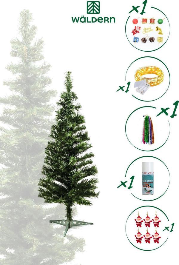 Waldern Luxury 60 CM Yılbaşı Çam Ağaç Seti 5 Metre Peri Ledli Ve Yılbaşı Süsleri Paketi Kar Spreyi - Image 1