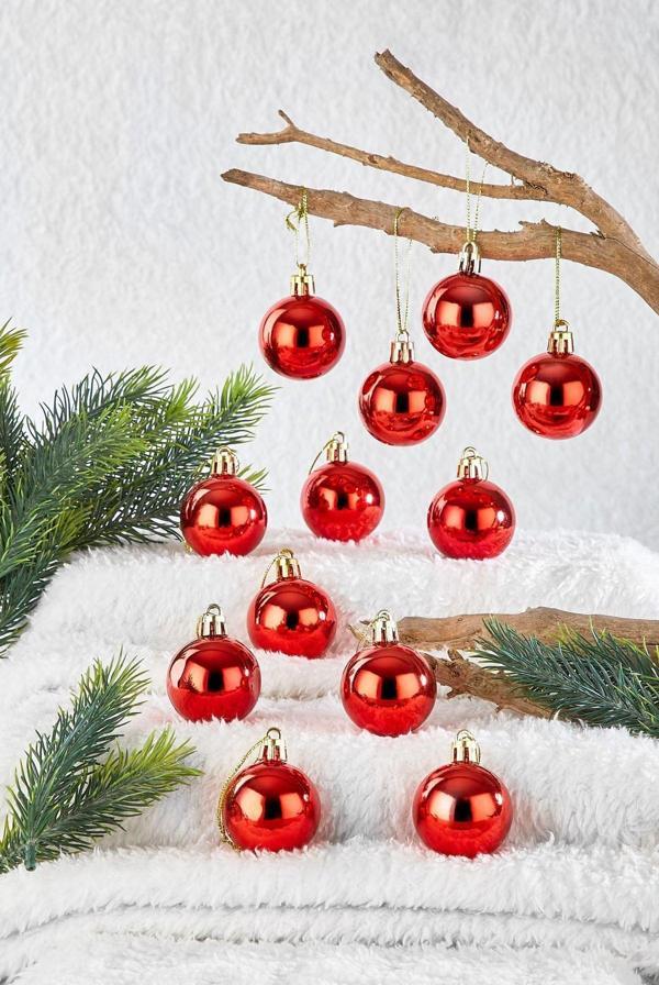 Yılbaşı Çam Ağacı Süsü Kırmızı 4 Cm 12 li Cici Top - Image 1