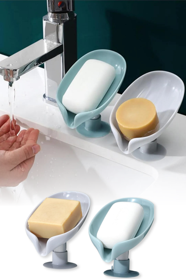 Yeşil ve Gri Vantuzlu Su Giderli Sabunluk Şık Tasarımlı Su Tutmaz Katı Sabunluk - Image 1