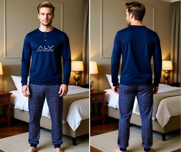 Erkek Pamuklu Lacivert Renk Pijama Takımı AL001 - Image 1