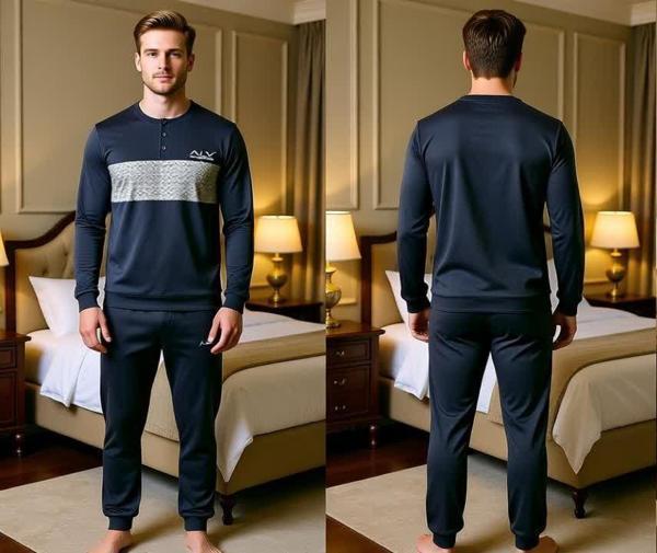 Erkek Pamuklu Füme Renk Pijama Takımı AL002 - Image 1