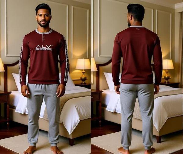 Erkek Pamuklu Kahve Desenli Renk Pijama Takımı AL003 - Image 1