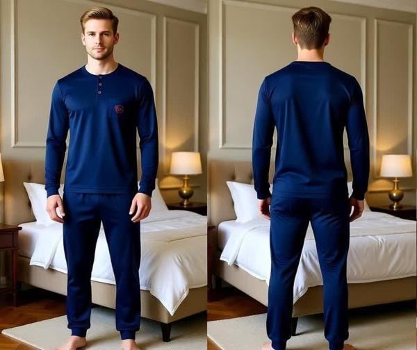 Erkek Pamuklu Lacivert Renk Pijama Takımı AL007 - Image 1