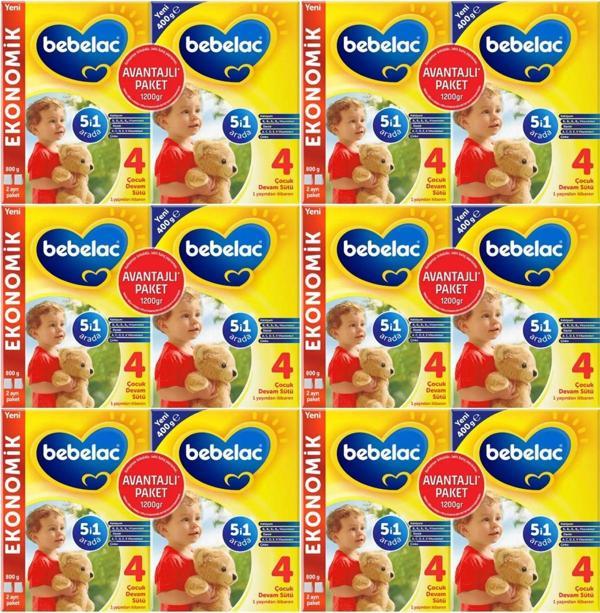 Bebelac 1200GR (800GR+400GR) No:4 Devam Sütü (1+ Yaş) Avantaj Pk (6 Lı Set) - Image 1