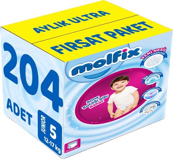 Molfix Külot Bebek Bezi Beden:5 (12-17KG) Junior 204 Adet Aylık Ultra Fırsat Pk - Image 1