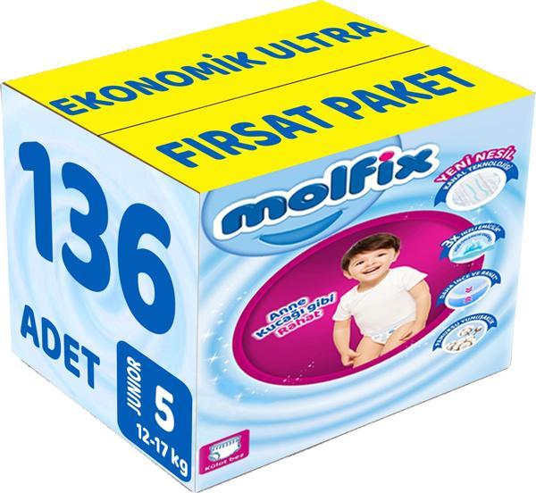 Molfix Külot Bebek Bezi Beden:5 (12-17KG) Junior 136 Adet Ekonomik Ultra Fırsat Pk - Image 1