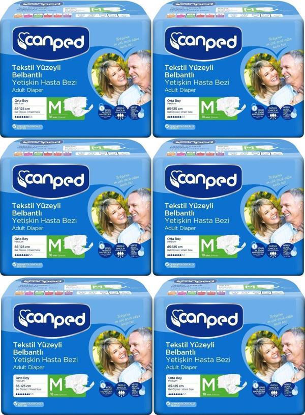 Canped Hasta Bezi Yetişkin Bel Bantlı Tekstil Yüzey M - Orta - Medium 108 (6PK*18) - Image 1