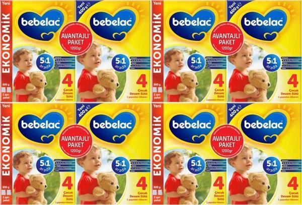Bebelac 1200GR (800GR+400GR) No:4 Devam Sütü (1+ Yaş) Avantaj Pk (4 Lü Set) - Image 1