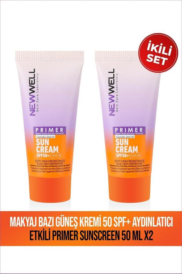 2 Adet Makyaj Bazı Güneş Kremi 50 SPF+ Aydınlatıcı Etkili Primer Sunscreen 50 ML - Image 1